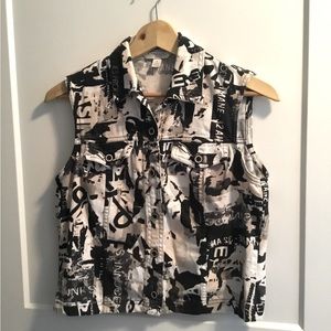 Conrad C Collection Black and white cotton button vest